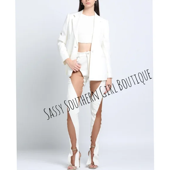 ⭐🆕MUGLER jeans ivory tan sheer panel mesh jeans